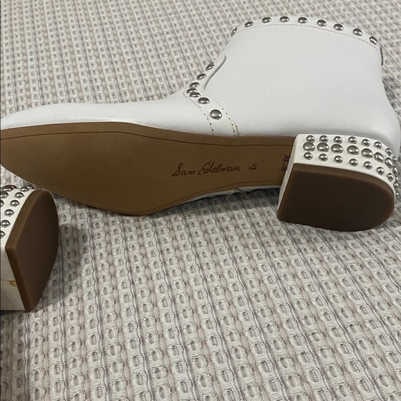 Sam Edelman White Ankle Boots with Silver Accents - Picture 4 of 5